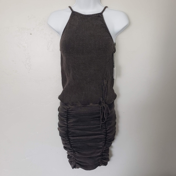 Free People One NWT Women's XS Katya Washed Black Bodycon Dress Waffle Knit - Picture 1 of 9